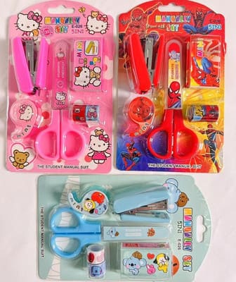 Stationary Set (Stapler, Scissor, Tape Dispenser, Washi Tape, And Stapler Pins)
