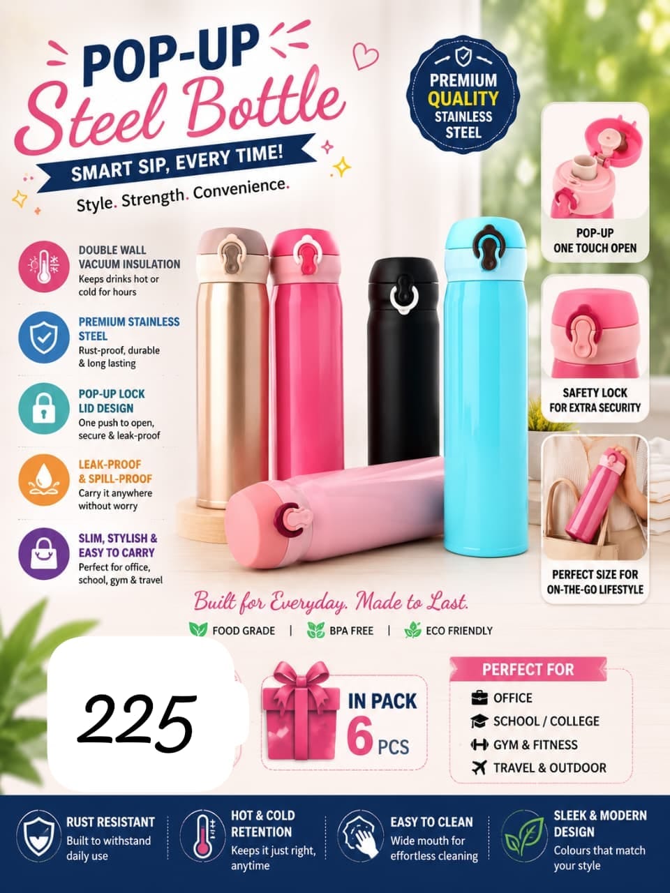 POP UP STEEL BOTTLE