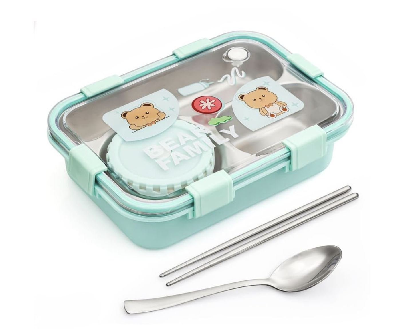Bear Family 3 Compartment Stainless Steel lunch box