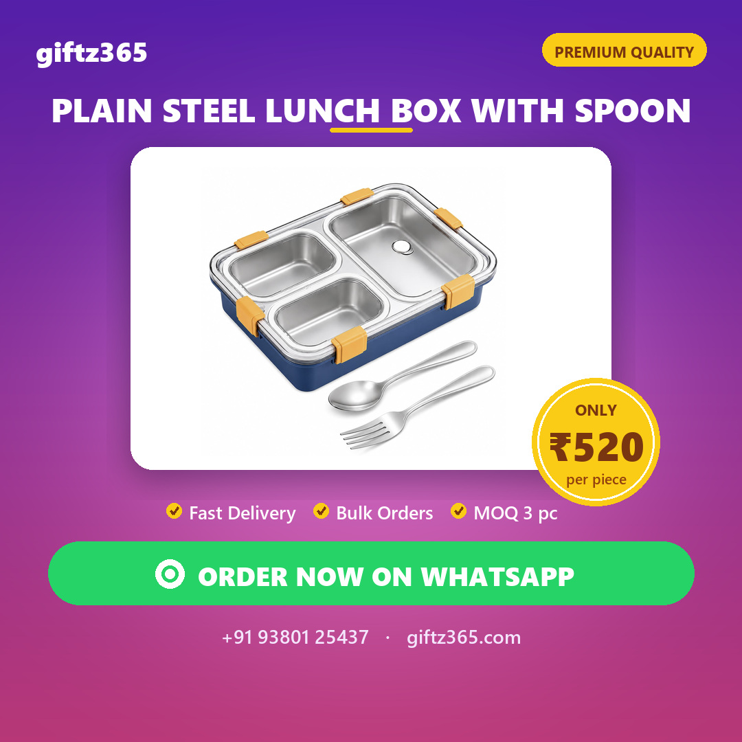 Plain Steel Lunch box with spoon 2
