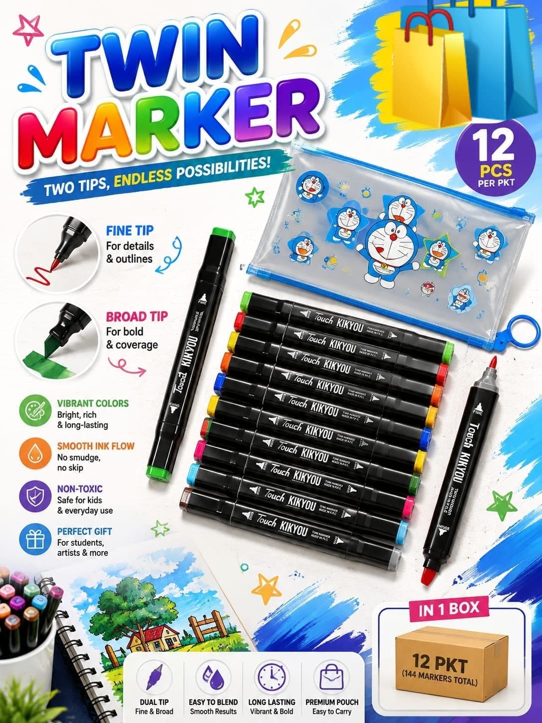 Twin Marker 12 piece pouch
